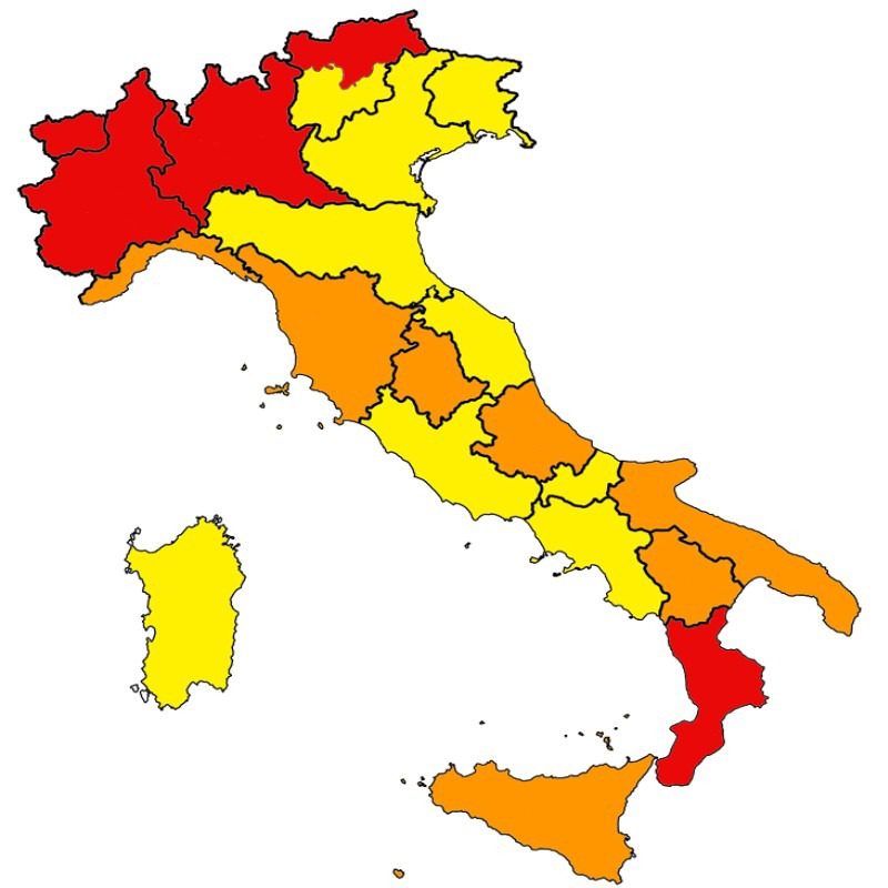 italia nuove zone rosse e arancioni 