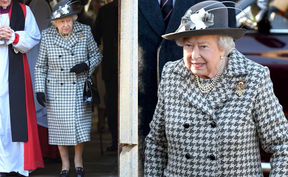 La regina Elisabetta II con un cappotto in pied-de-poule