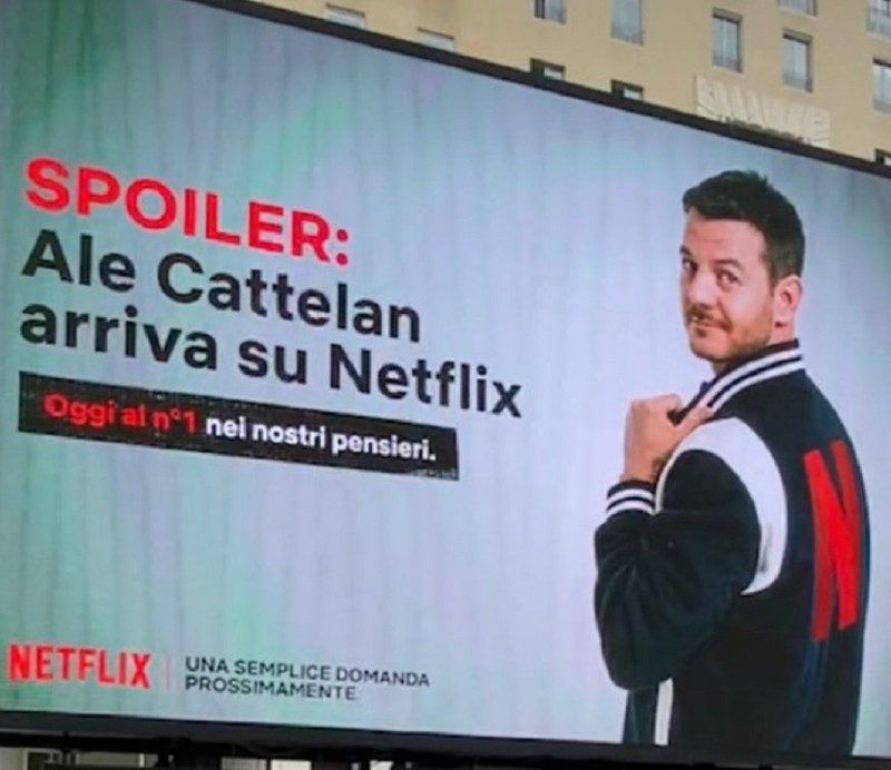 Cartellone promozionale della nuova serie Netflix di Cattelan