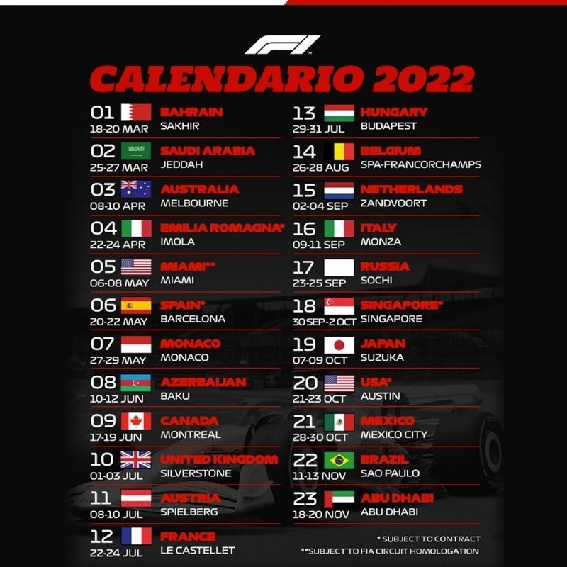 f1 calendario 2022